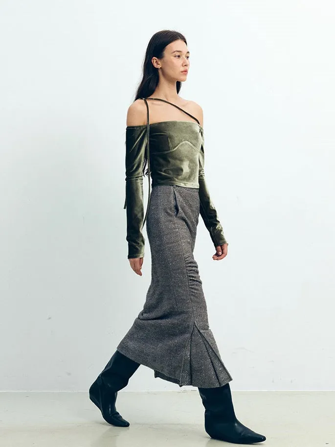3D Pleated Slim Fit Straight Skirt