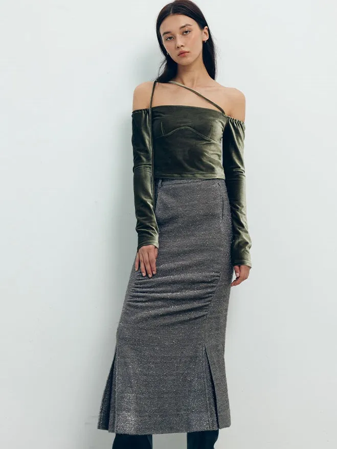3D Pleated Slim Fit Straight Skirt