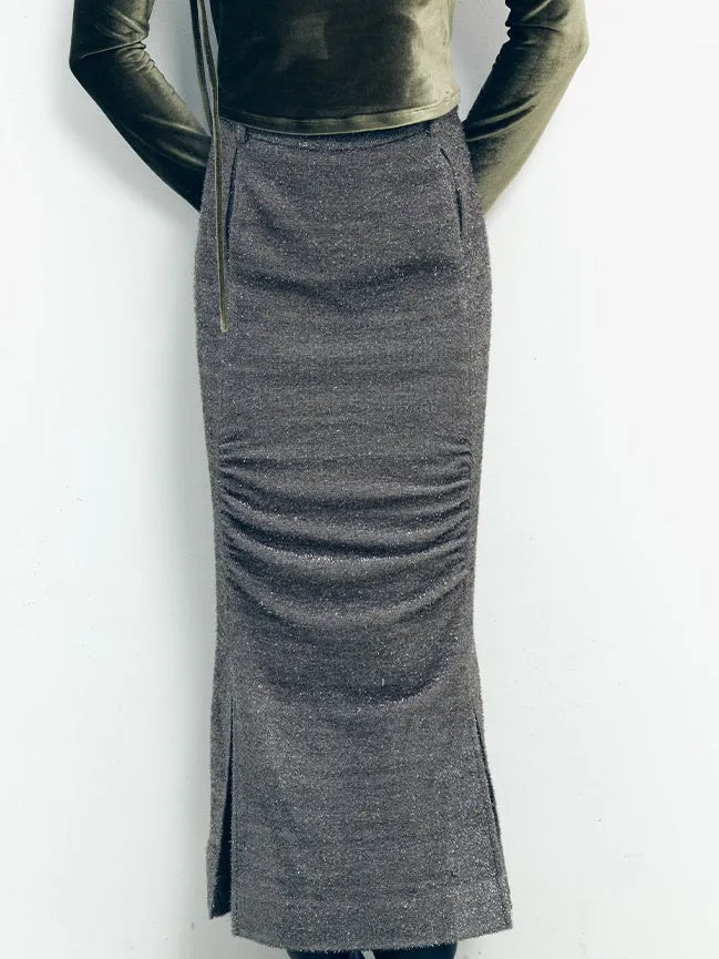 3D Pleated Slim Fit Straight Skirt