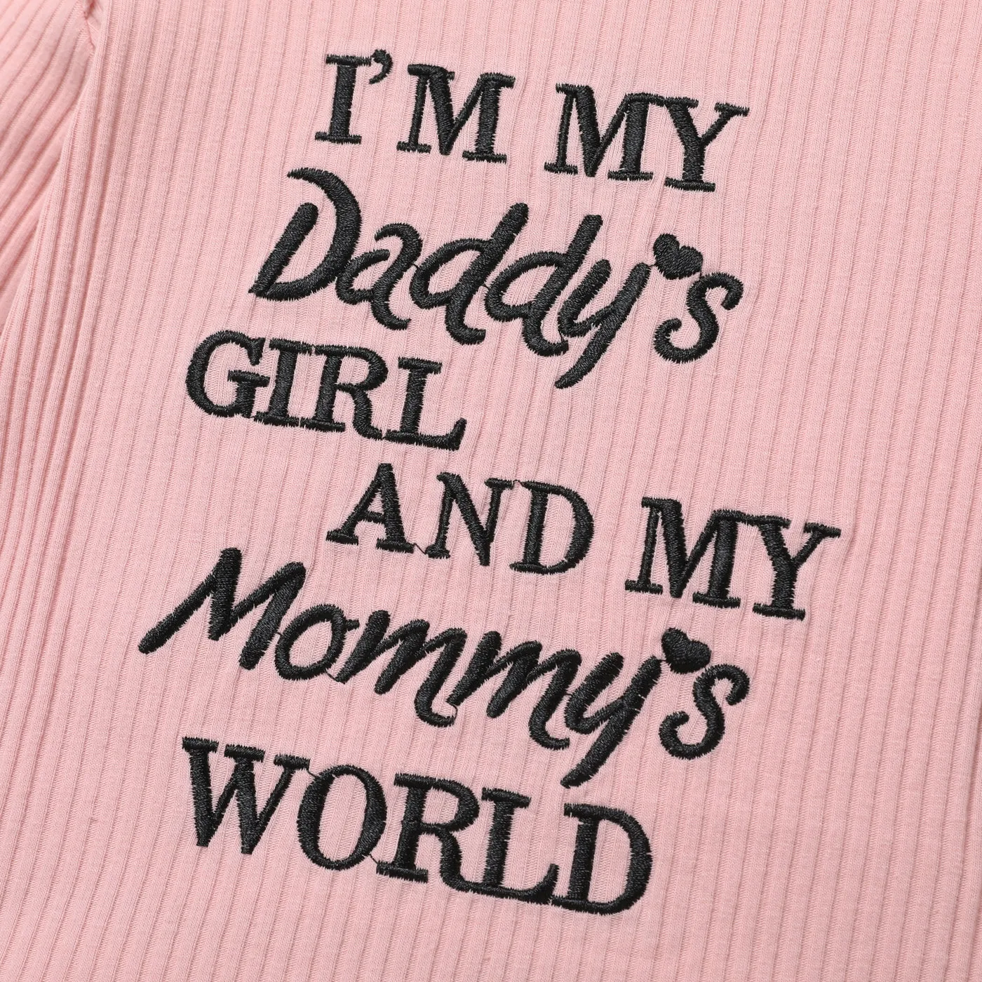 3pcs Baby Letter Embroidered Ribbed Long-sleeve Romper and Sunflower Floral Print Bell Bottom Pants Set