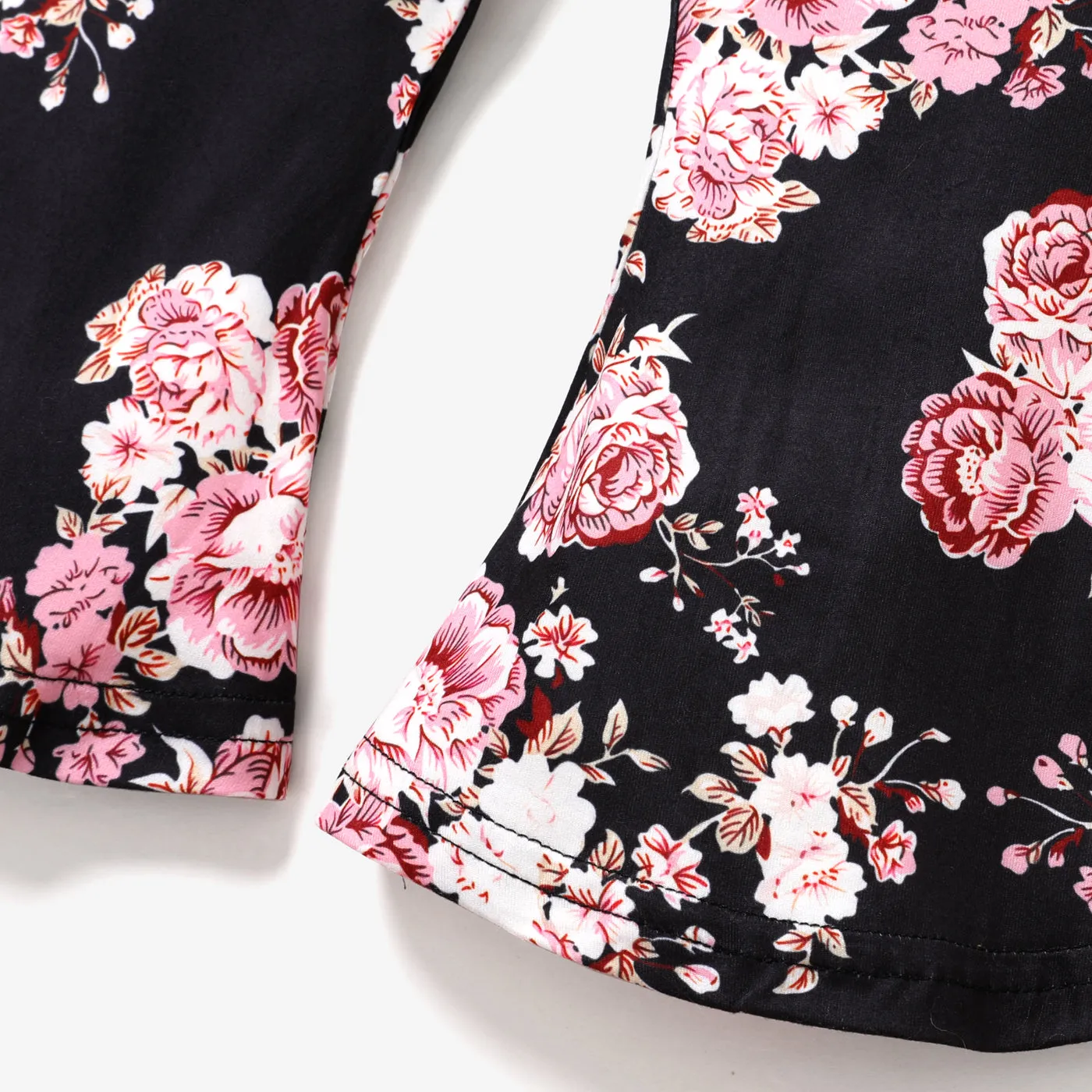 3pcs Baby Letter Embroidered Ribbed Long-sleeve Romper and Sunflower Floral Print Bell Bottom Pants Set