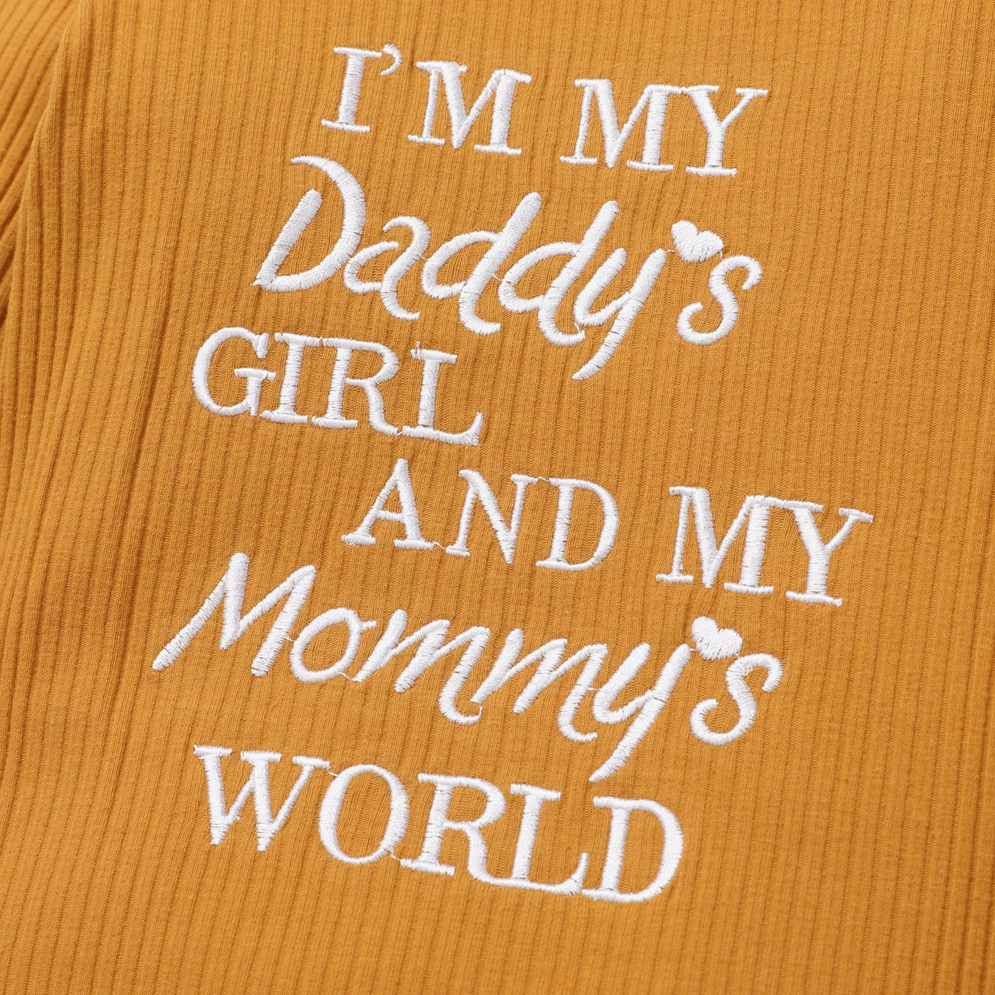 3pcs Baby Letter Embroidered Ribbed Long-sleeve Romper and Sunflower Floral Print Bell Bottom Pants Set