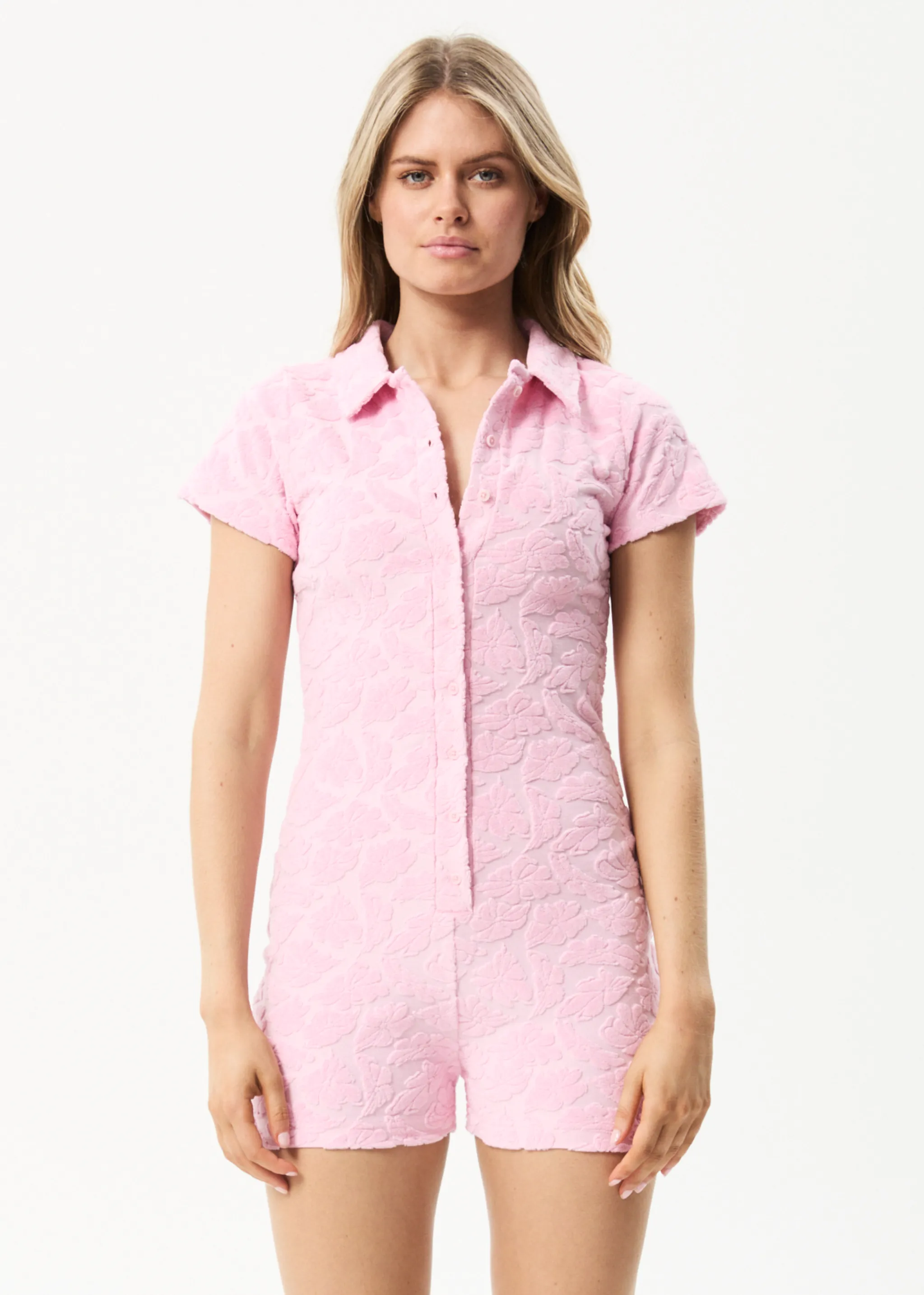 AFENDS Womens Rhye - Terry Playsuit - Powder Pink
