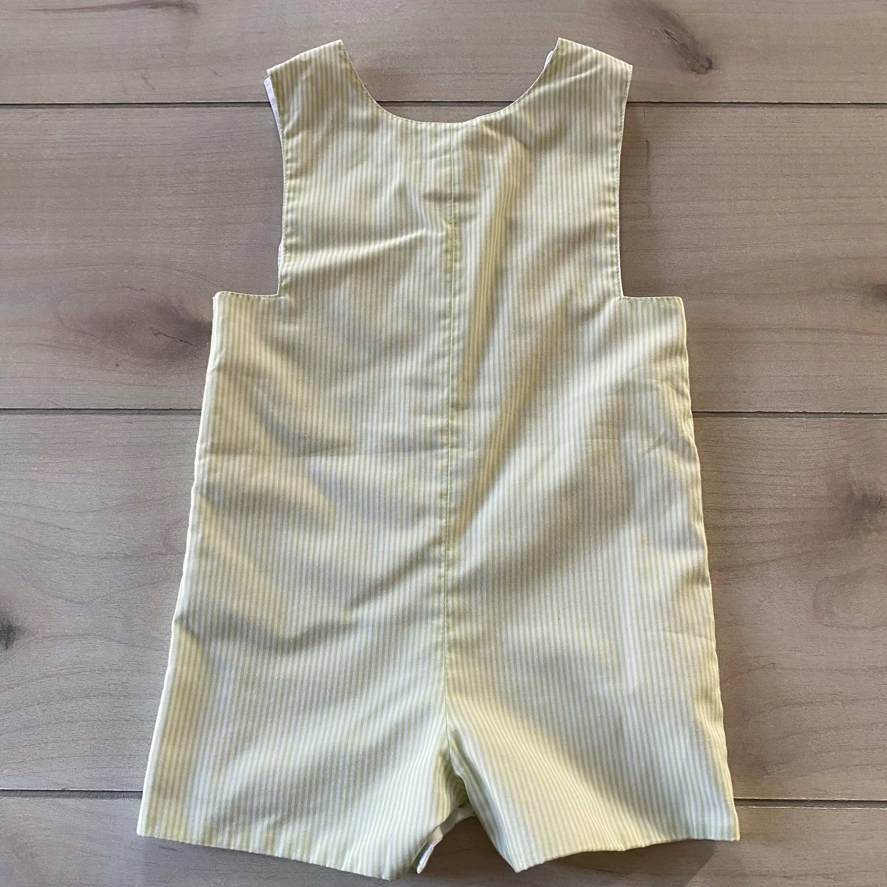 Amanda Remembered Green Striped Bunny Smocked Shortall Romper