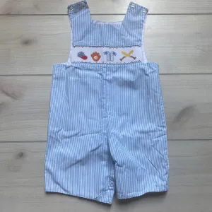 Anavini Baseball Smocked Short Jon Jon Romper