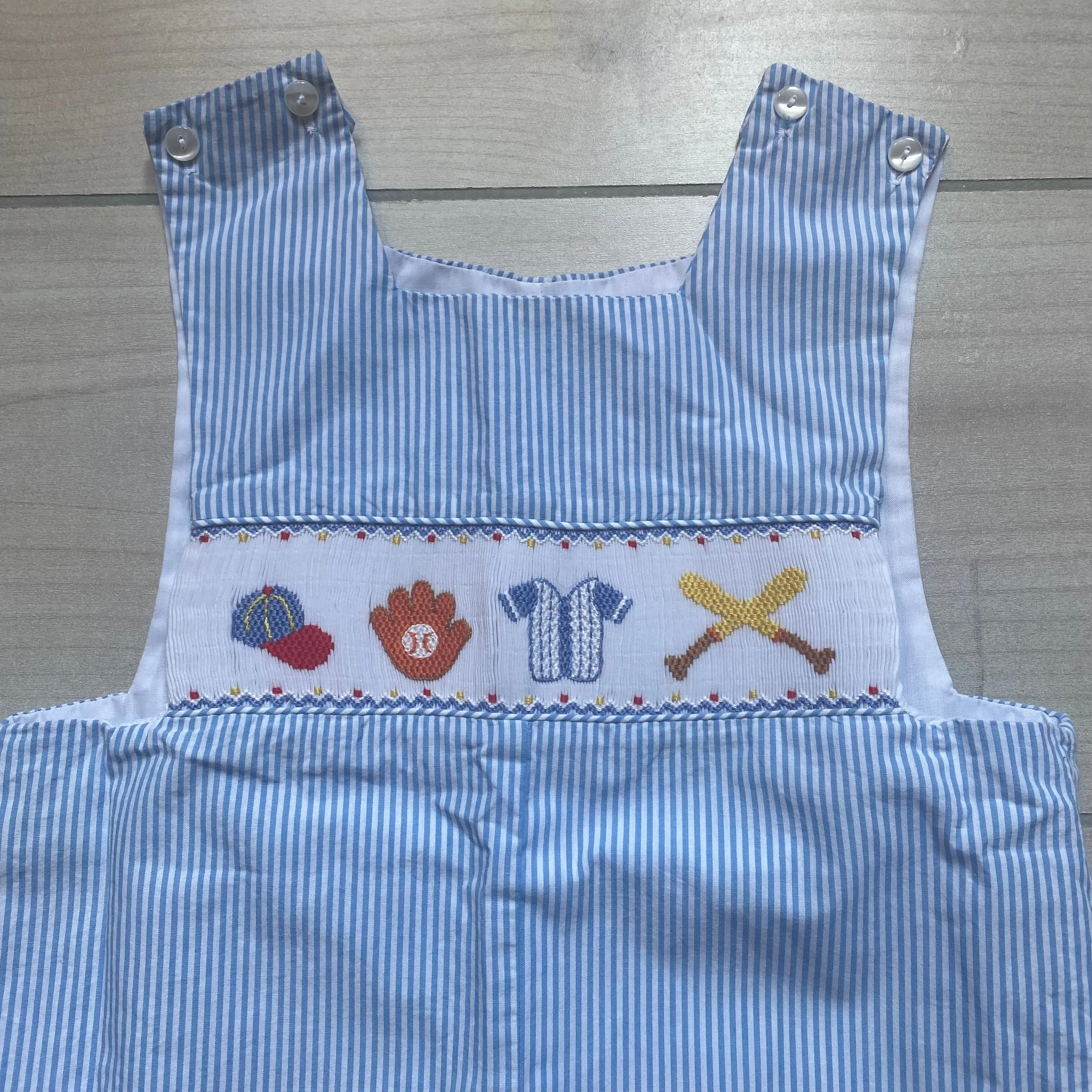 Anavini Baseball Smocked Short Jon Jon Romper