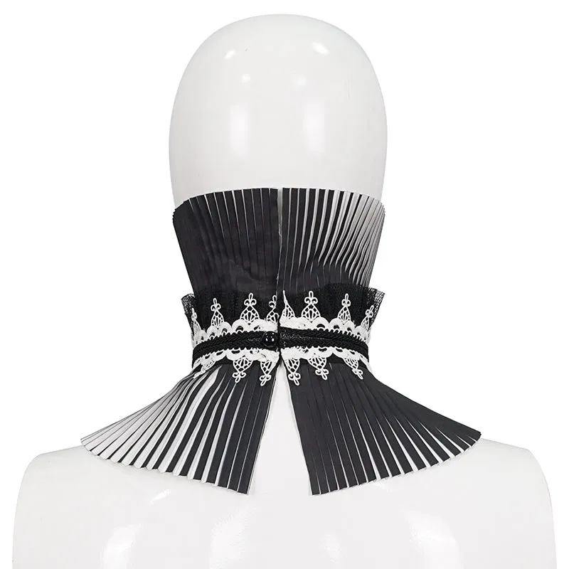 AS124 Gothic pleated black and white turtleneck collar