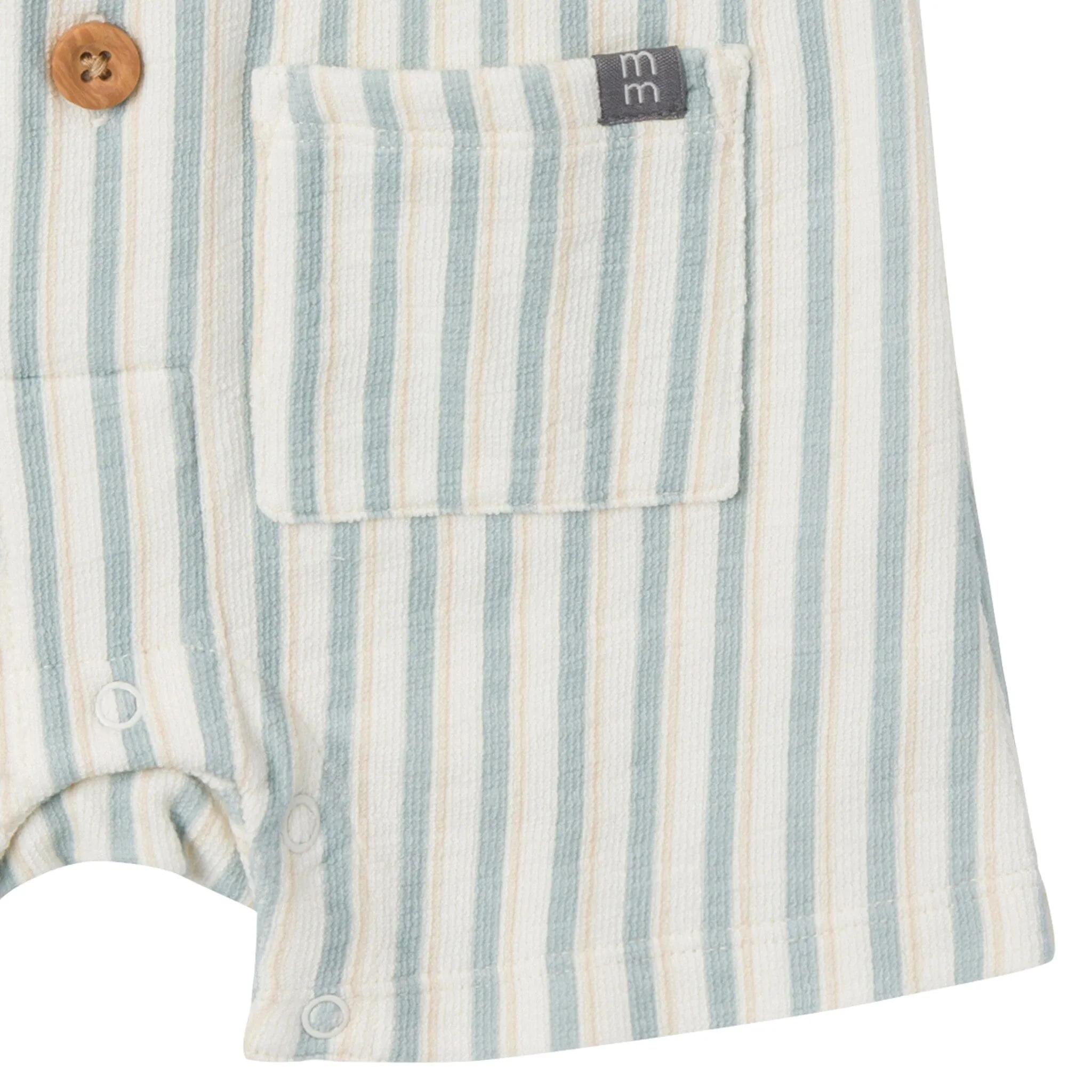 Baby Boys Ivory Teal Stripe Collared Short Sleeve Romper