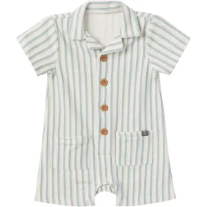 Baby Boys Ivory Teal Stripe Collared Short Sleeve Romper