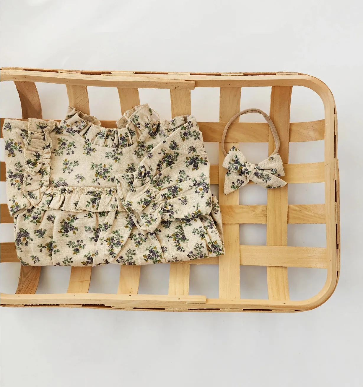 Baby Cotton Bubble Romper Dressy Sleeve Viola with Headbow