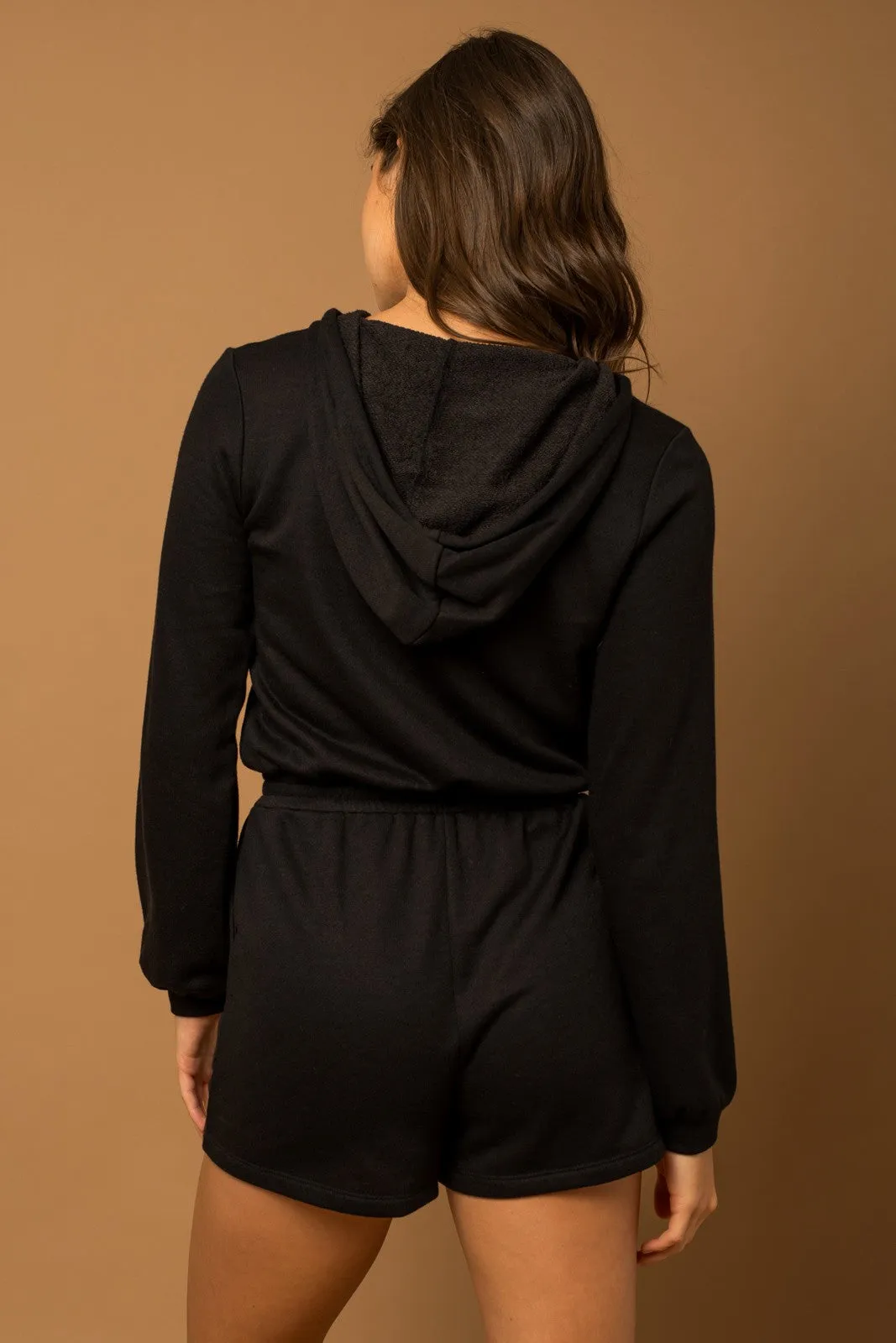 Black Long Sleeve Hoodie Romper