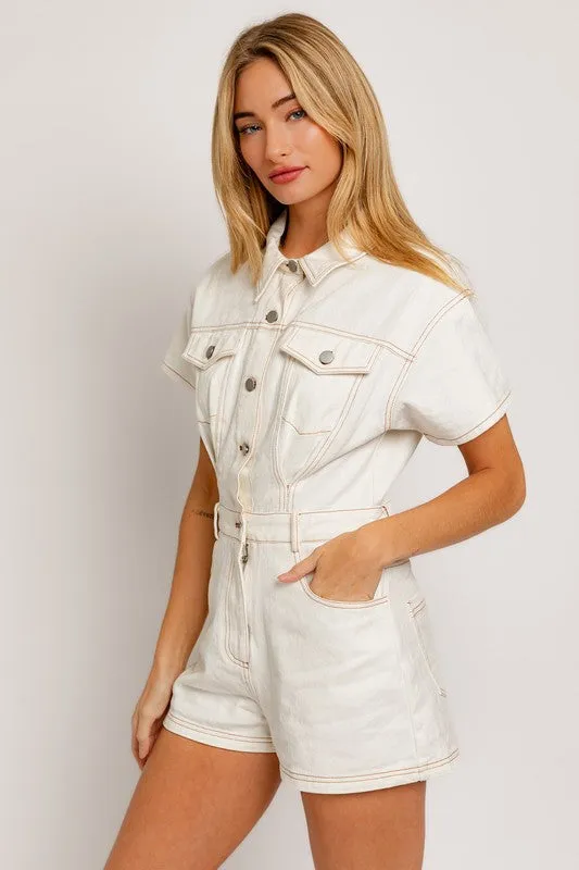 Bohemian Short Sleeve Denim Romper
