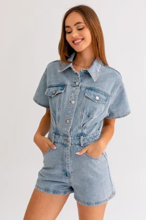 Bohemian Short Sleeve Denim Romper