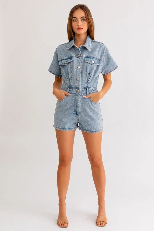 Bohemian Short Sleeve Denim Romper