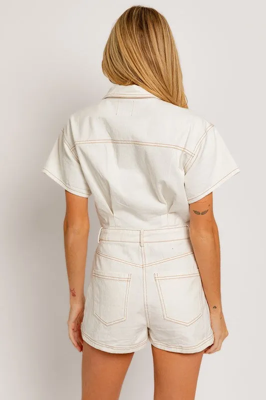 Bohemian Short Sleeve Denim Romper