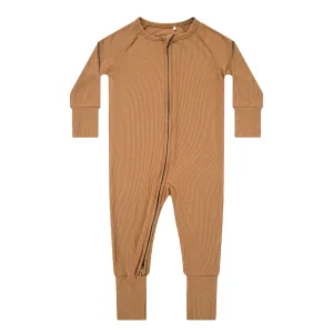 Camel Small Ribbed Zip Romper