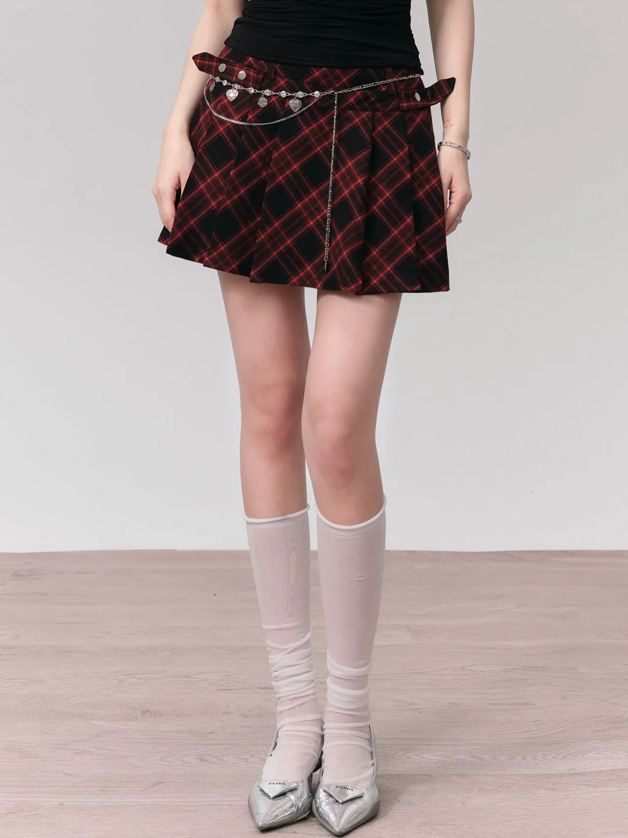 Checkered Pleated A-line Skirt