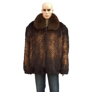 Chevron Mink Jacket with Fox Collar - Whiskey