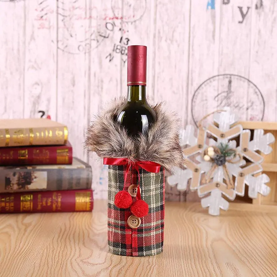 Christmas Fur Wine Bottle Cover | Xmas Fur Bottle Wrapping Pouch