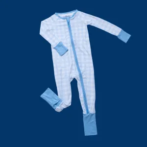 Classic Light Blue Gingham Zipper Romper