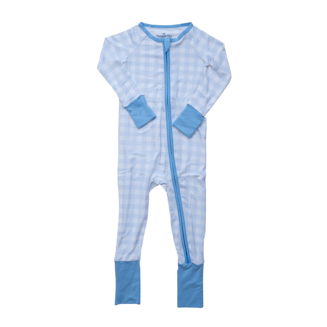 Classic Light Blue Gingham Zipper Romper