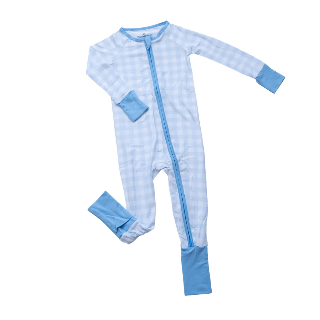 Classic Light Blue Gingham Zipper Romper