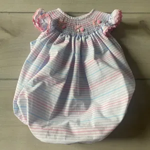 Classic Whimsy Striped Bunny Smocked Bubble Romper