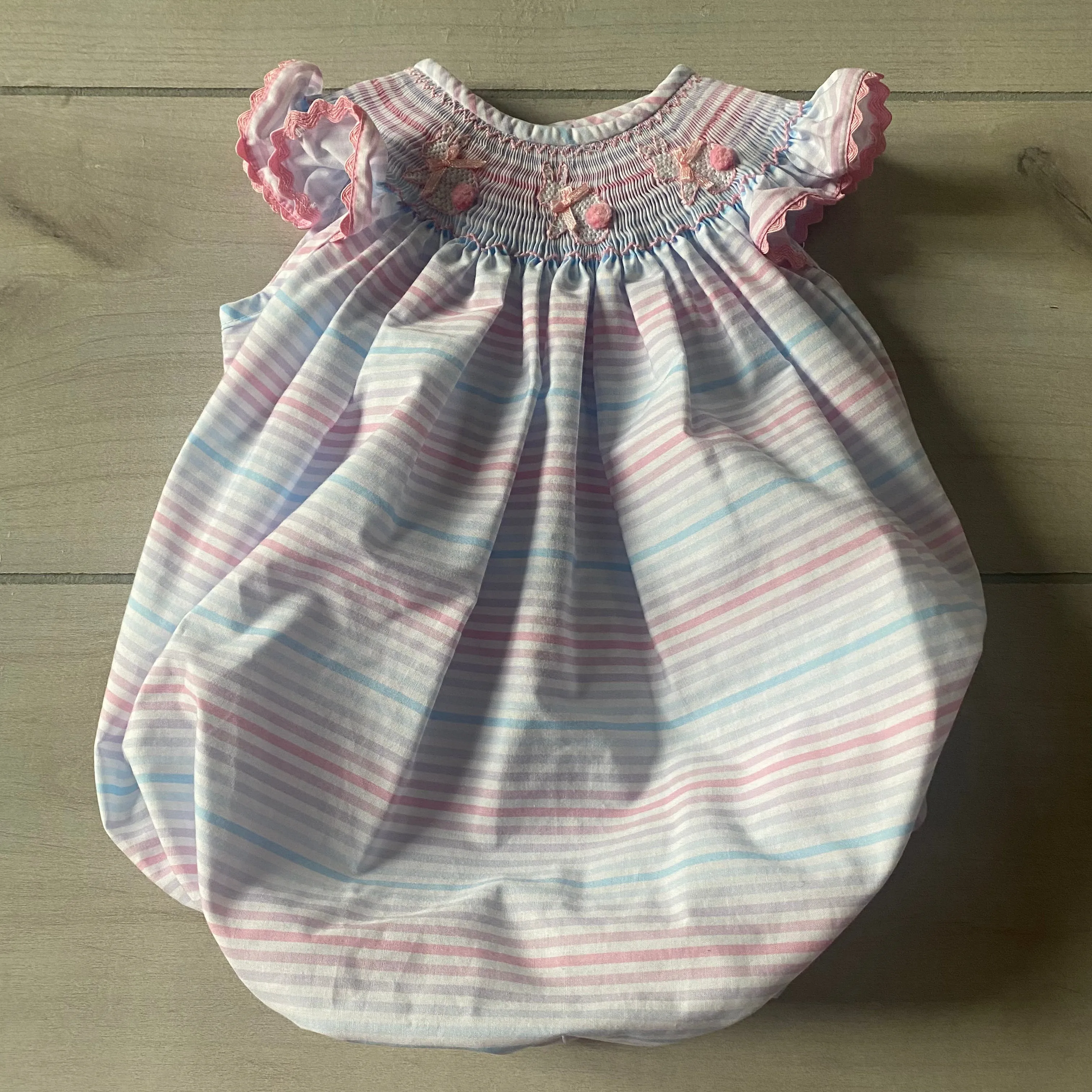 Classic Whimsy Striped Bunny Smocked Bubble Romper