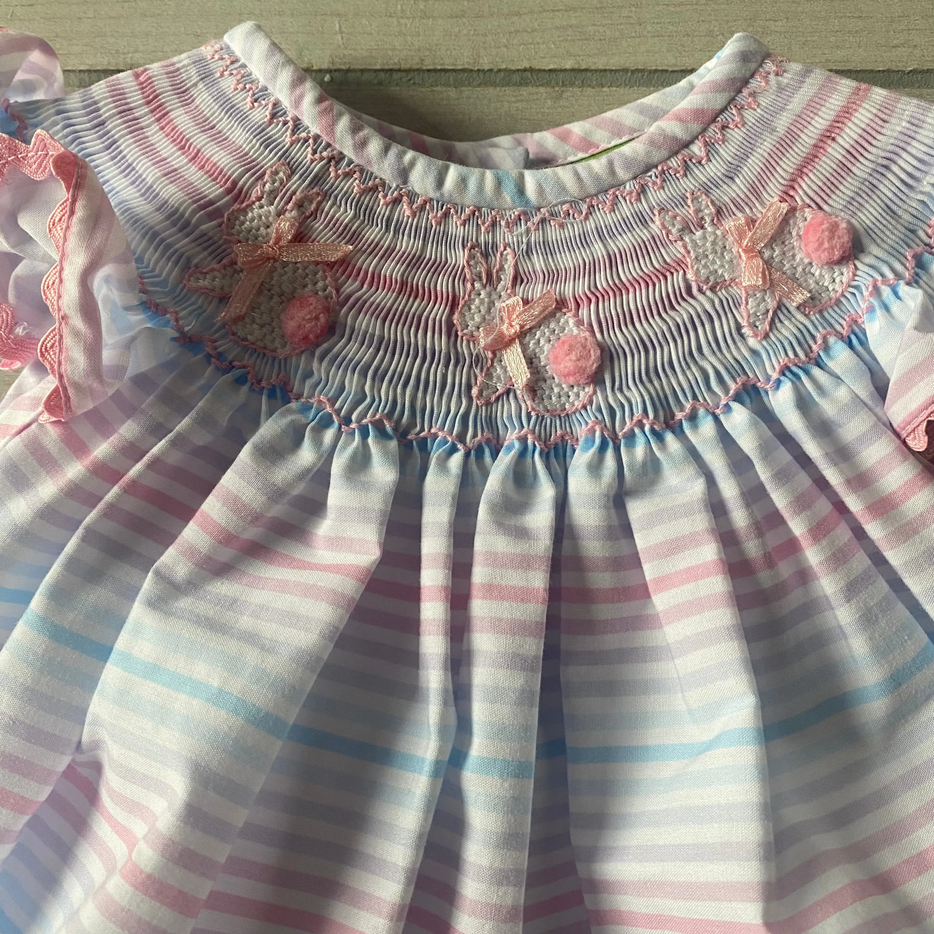 Classic Whimsy Striped Bunny Smocked Bubble Romper
