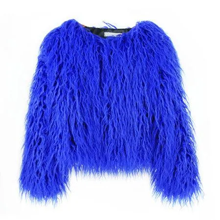 Colorful Boho Furry Faux Fur Coat Plus Size Women Fur Coats Autumn Winter Pink Faux Fur Shaggy Jacket fourrure bontjas