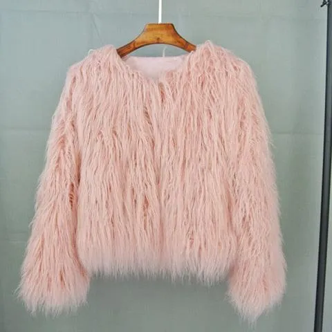 Colorful Boho Furry Faux Fur Coat Plus Size Women Fur Coats Autumn Winter Pink Faux Fur Shaggy Jacket fourrure bontjas