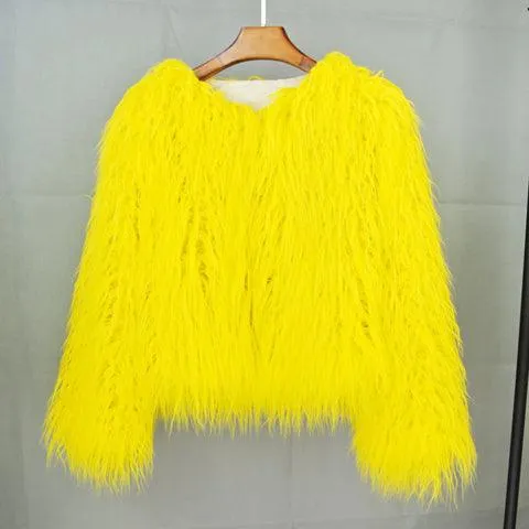 Colorful Boho Furry Faux Fur Coat Plus Size Women Fur Coats Autumn Winter Pink Faux Fur Shaggy Jacket fourrure bontjas
