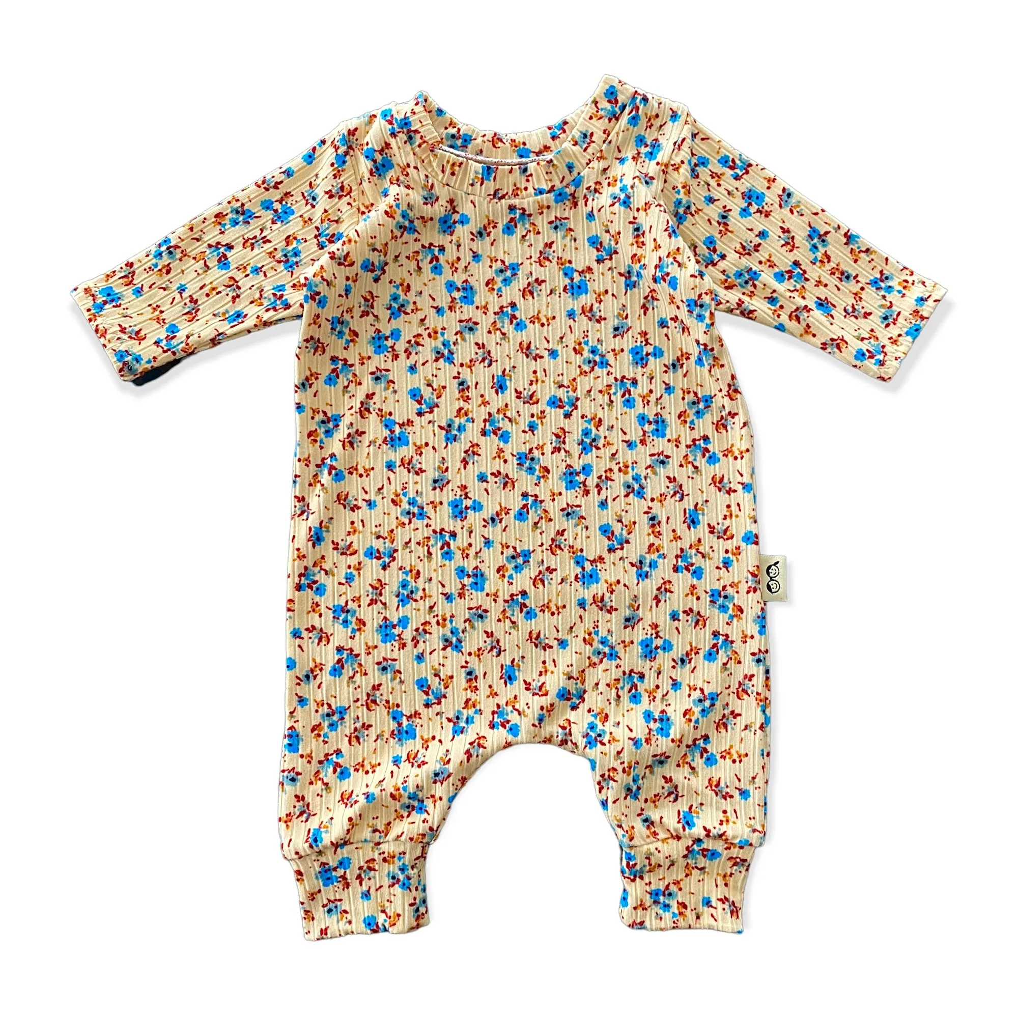 Dainty Floral on Yellow Ribbed Harem Romper