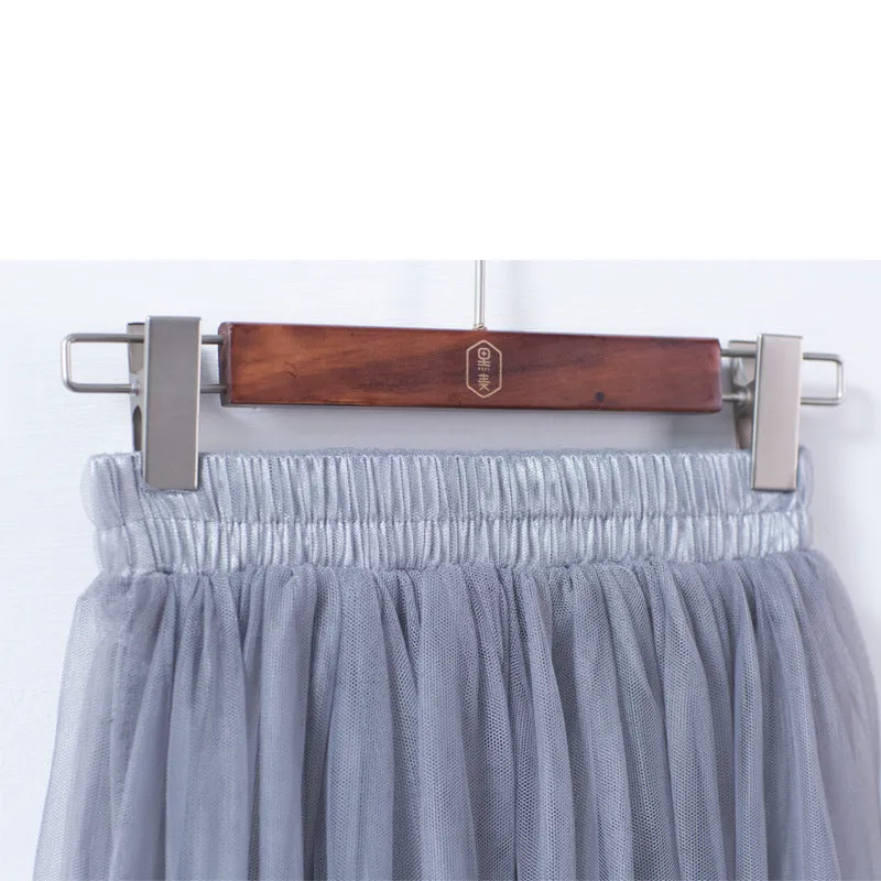 Double Layer Mesh Skirt Women Mid-Length Tutu aHigh Waist Pleated Skirt