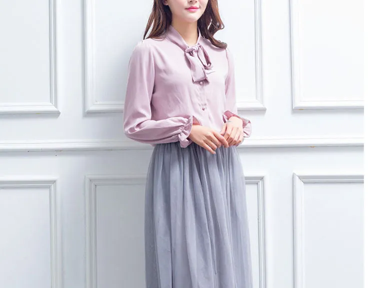 Double Layer Mesh Skirt Women Mid-Length Tutu aHigh Waist Pleated Skirt