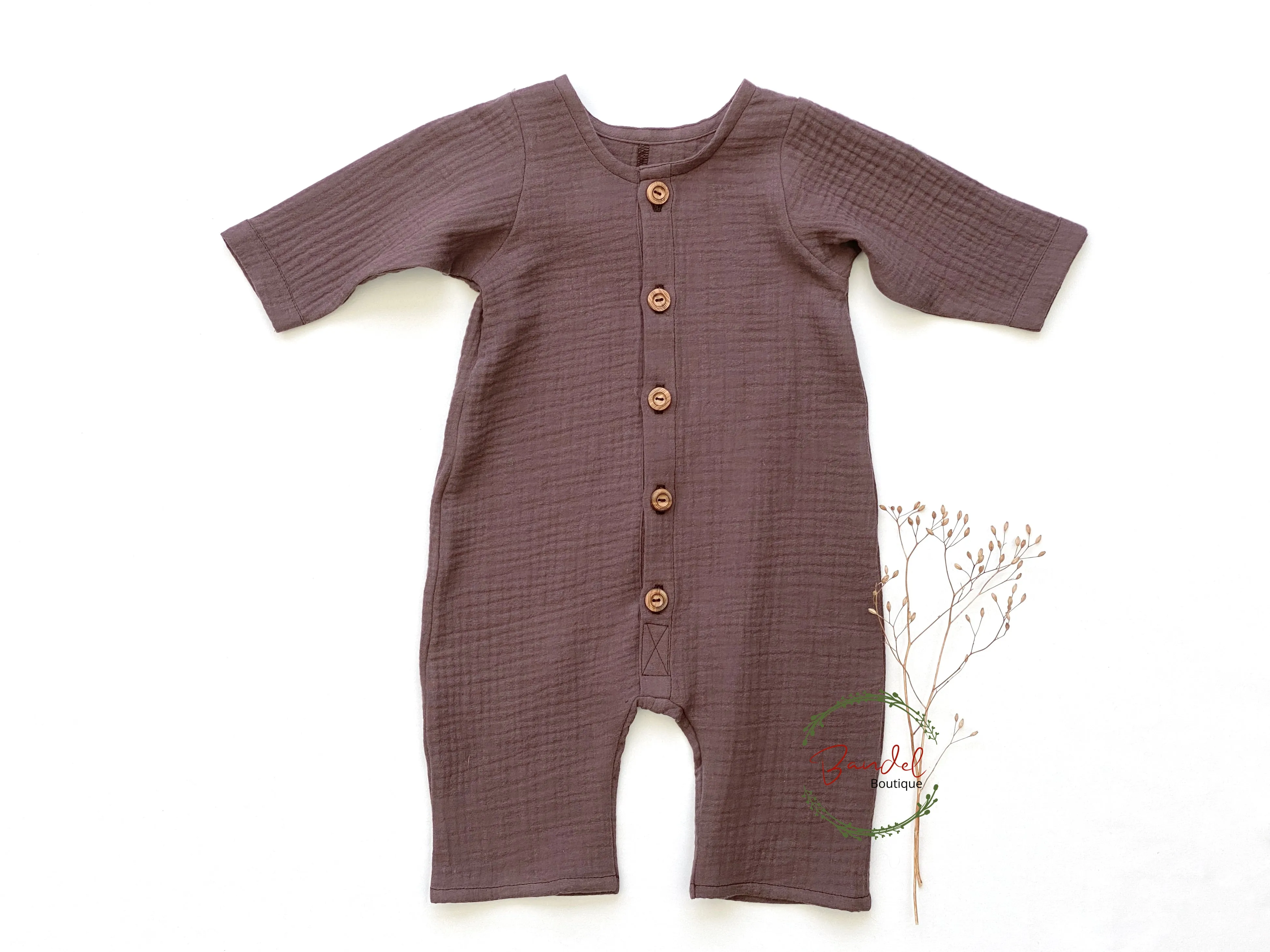 Dusty-brown Henley Romper