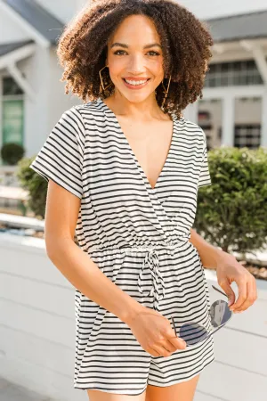 Easy Roads White Striped Romper