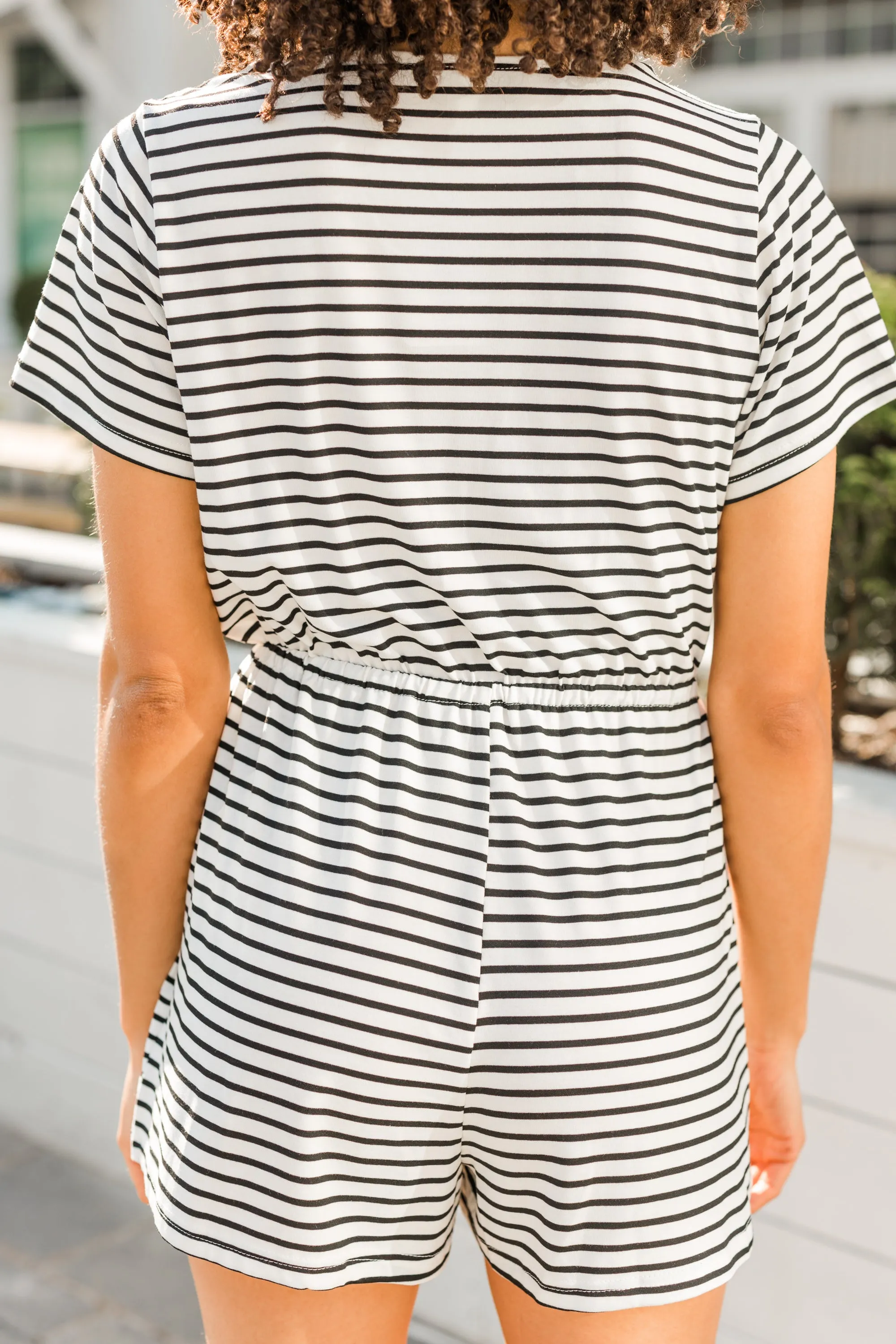 Easy Roads White Striped Romper