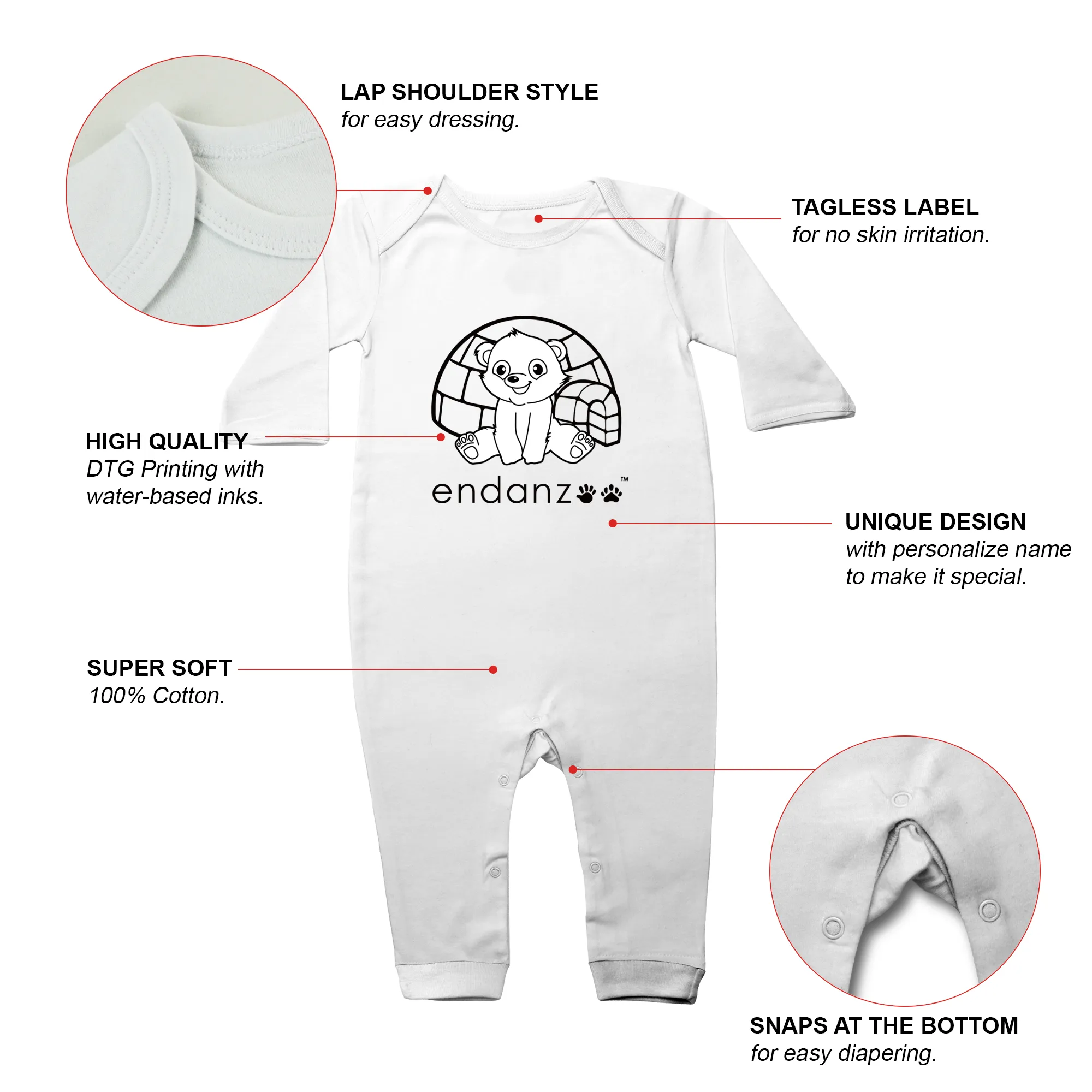 Endanzoo Organic Baby Romper - Polar Bear & Igloo