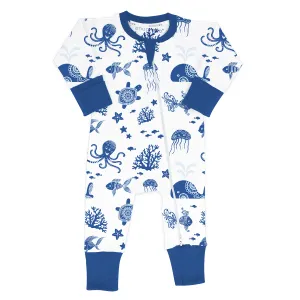 Endanzoo Organic Double Zippered Romper - Deep Sea