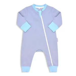 Endanzoo Organic Double Zippered Romper - Grey w/ Blue