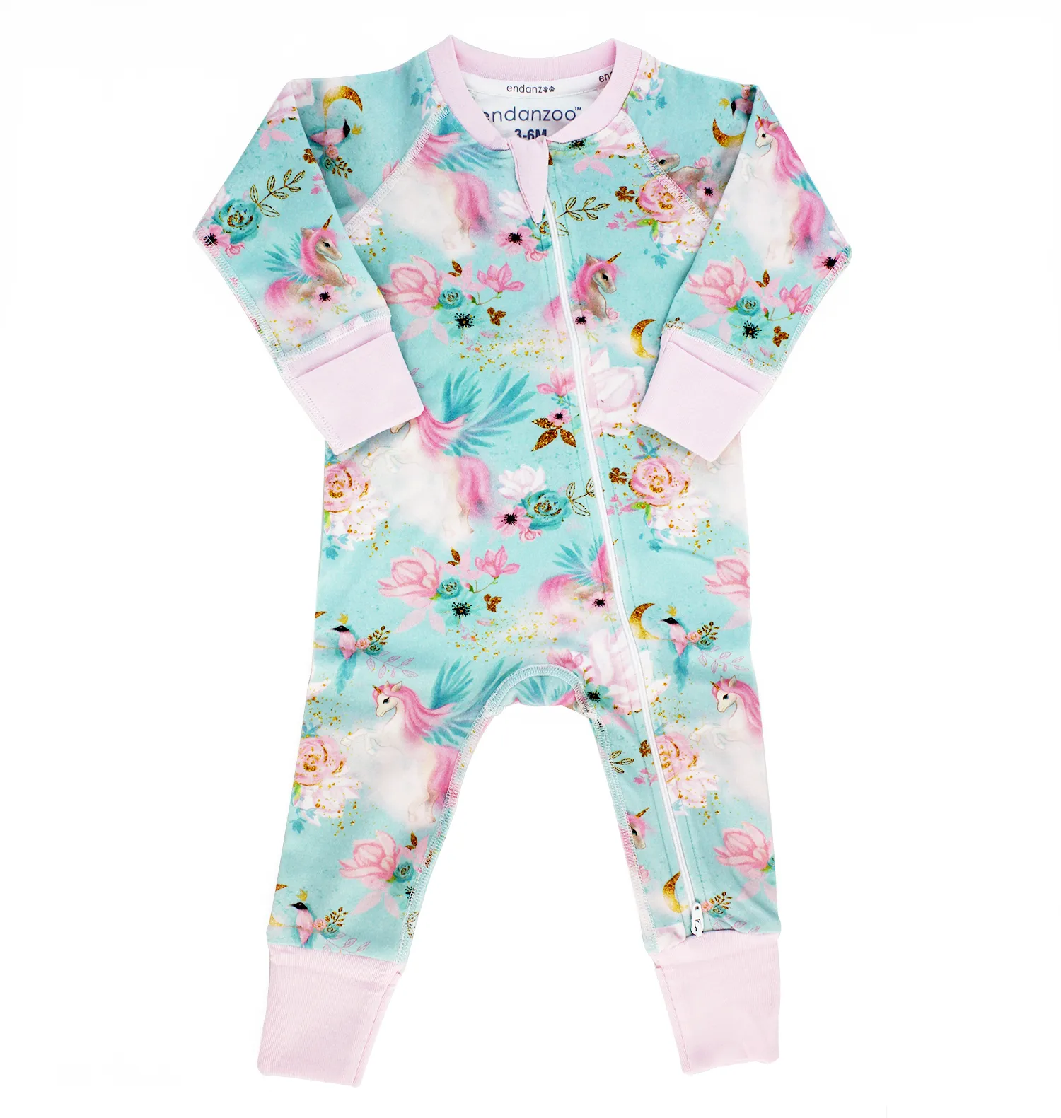 Endanzoo Organic Double Zippered Romper - Mystical Unicorns