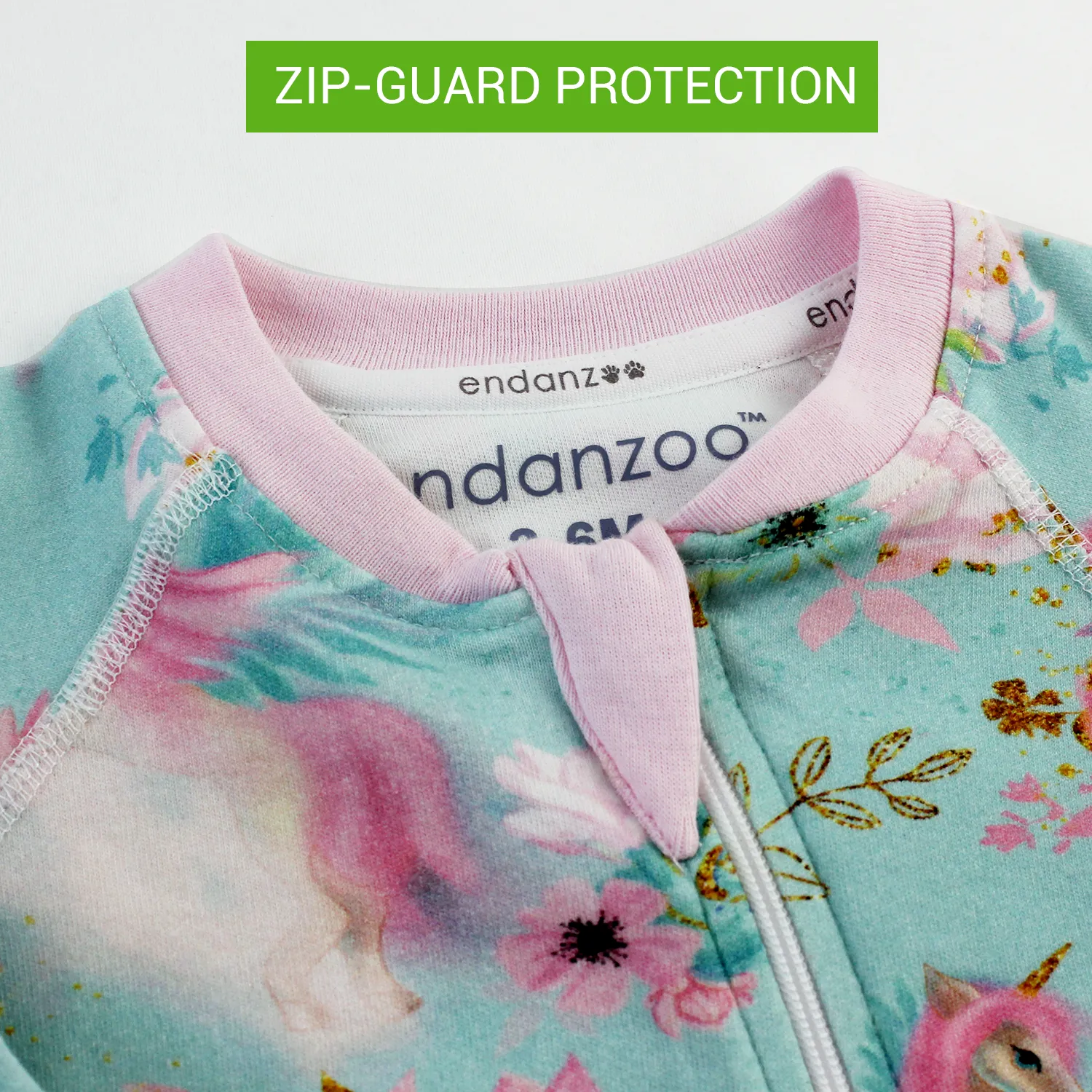 Endanzoo Organic Double Zippered Romper - Mystical Unicorns