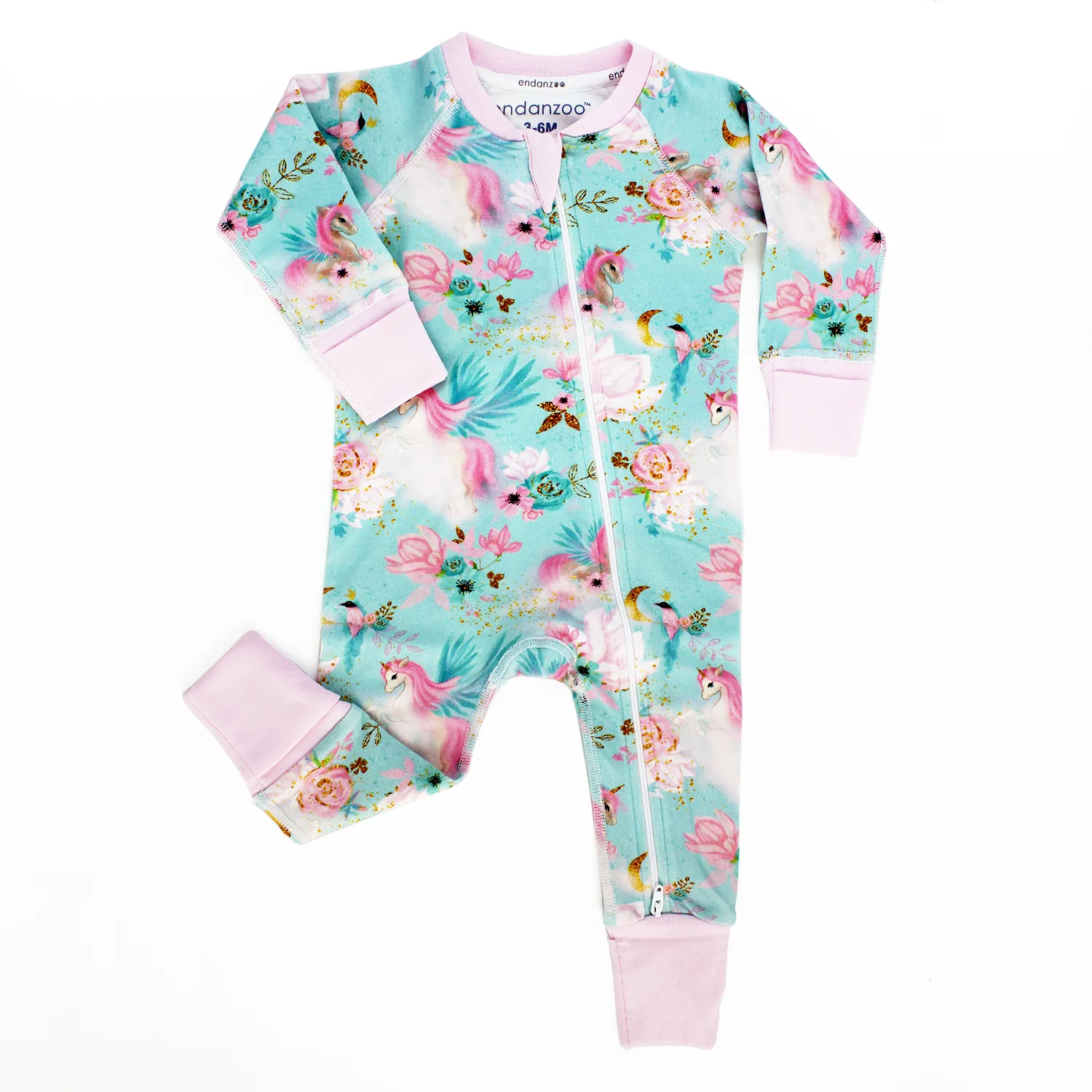 Endanzoo Organic Double Zippered Romper - Mystical Unicorns