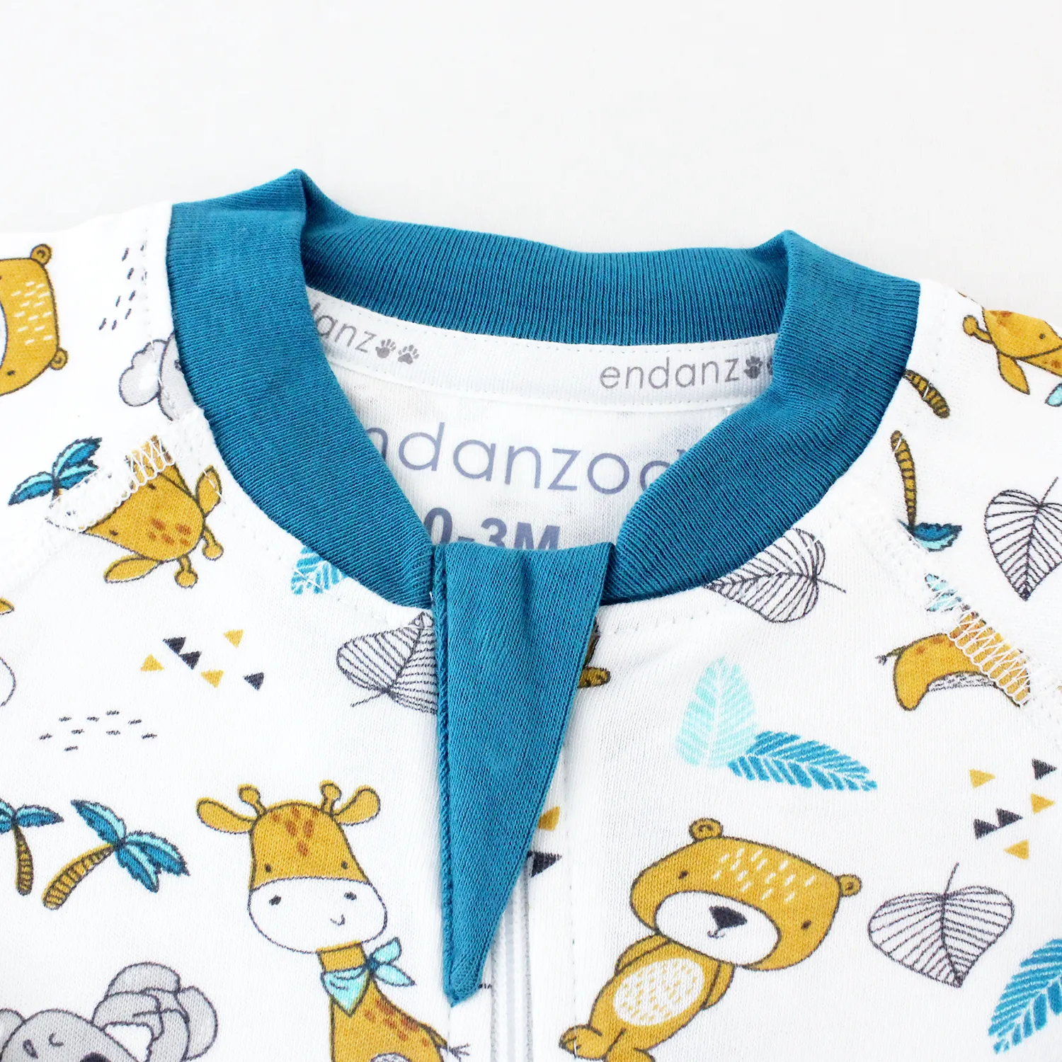 Endanzoo Organic Long Sleeve Double Zippered Romper - Jungle Cuties
