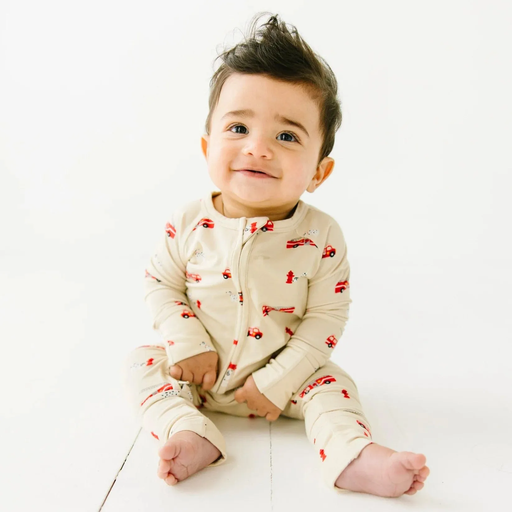 Firetrucks Zip Romper