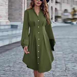 Fitted Waist Button Front Shirt Dress