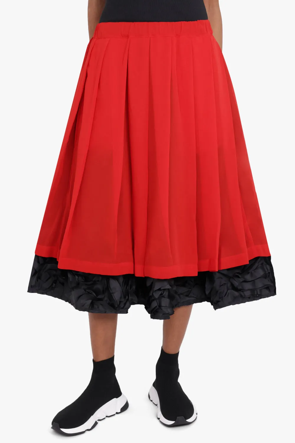 Floral Pattern Georgette Skirt | Red/Black