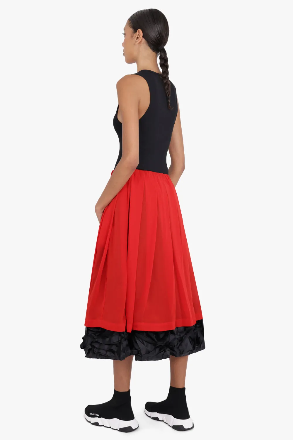 Floral Pattern Georgette Skirt | Red/Black