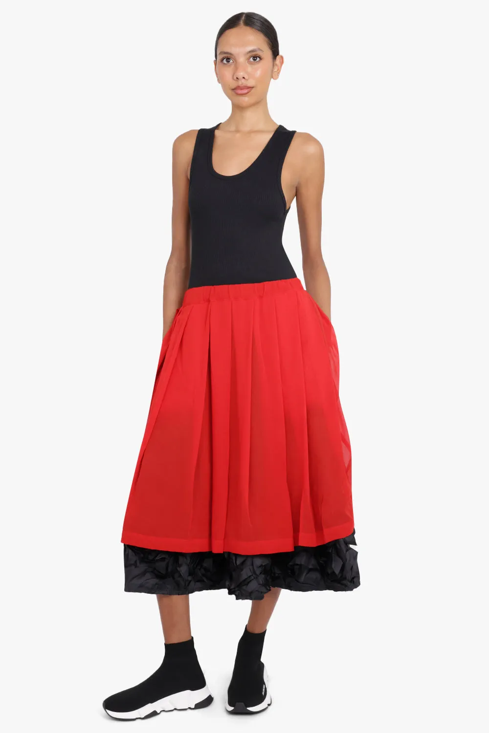 Floral Pattern Georgette Skirt | Red/Black